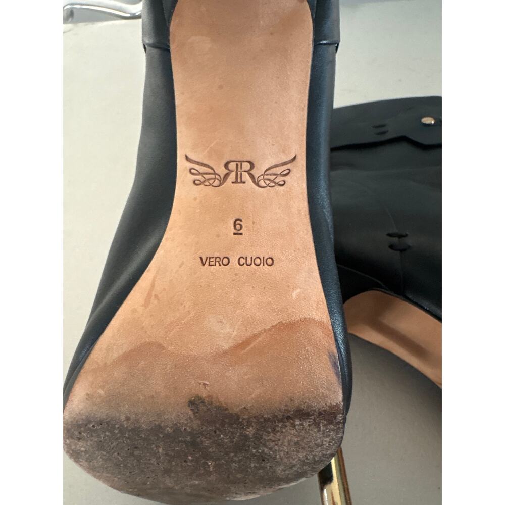 Rachel Roy Paxton Bootie Womens 6 Black Leather Peep Toe Gold Stiletto Heel Boot - Picture 9 of 12